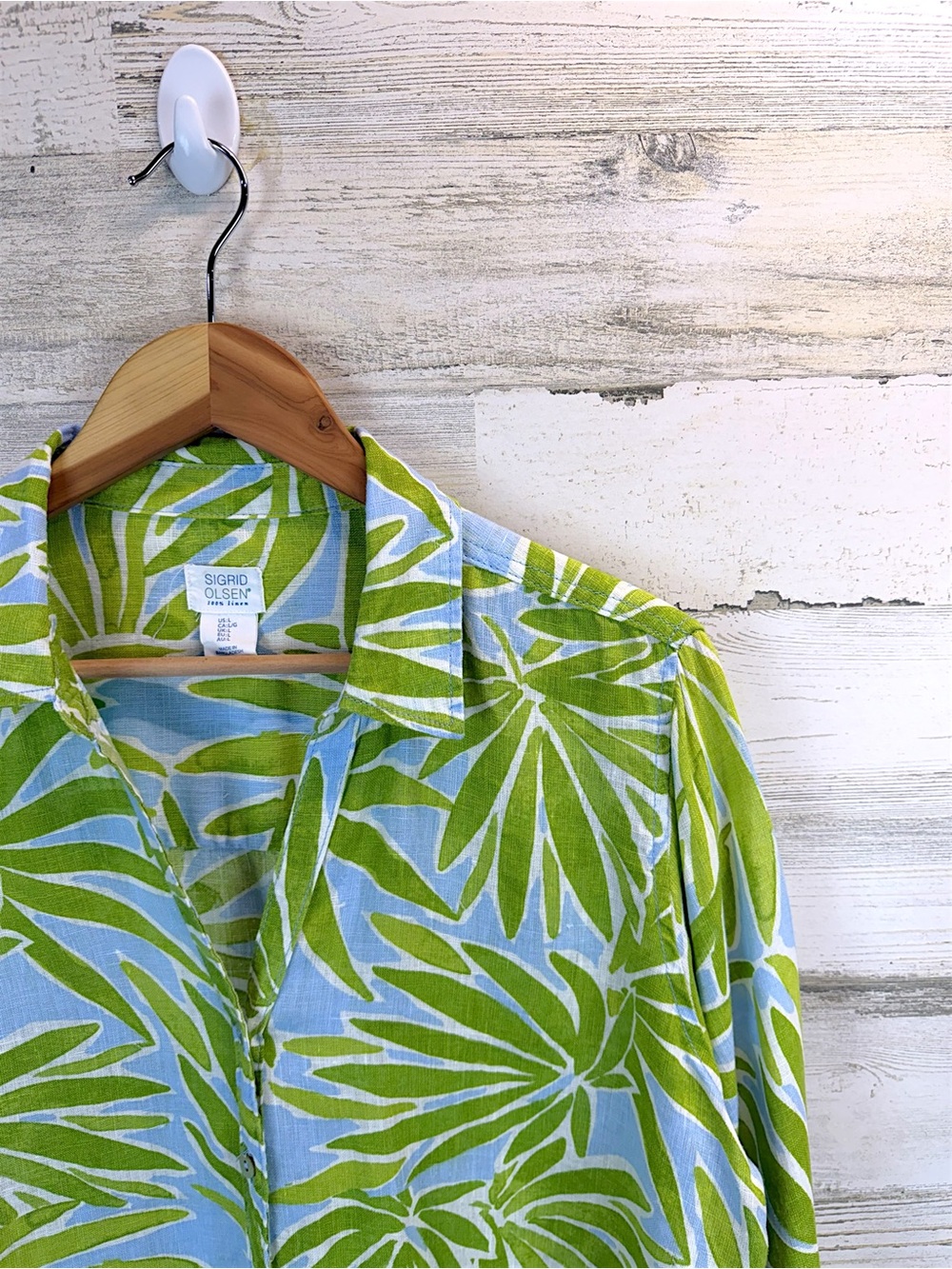 Sigrid Olsen 100% Linen Tropical Palm Print Button Front Shirt Large - Picture 7 of 12